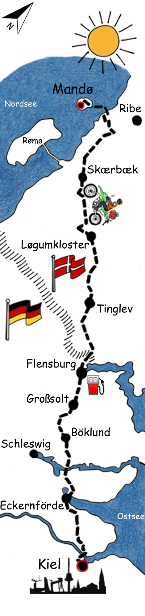 Skizze einer Motorradreise Kiel Dänemark