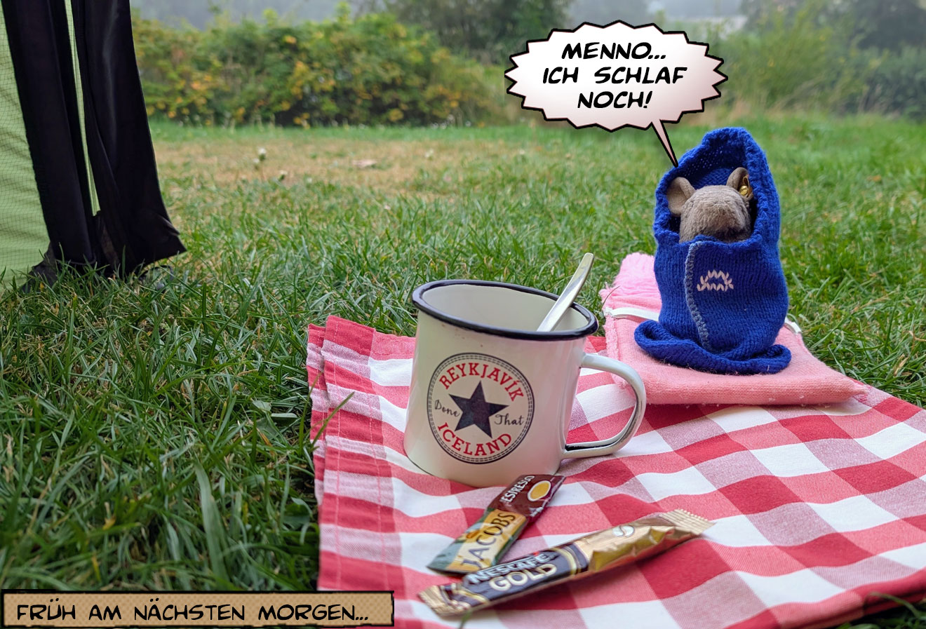 Kaffeetasse im Vorzelt